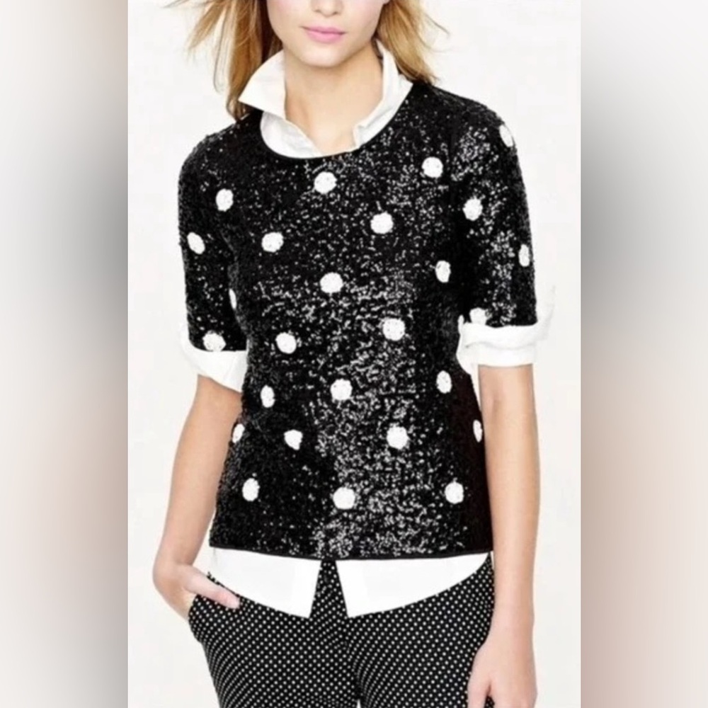 J.CREW Black Polka Dot Sequin Shirt